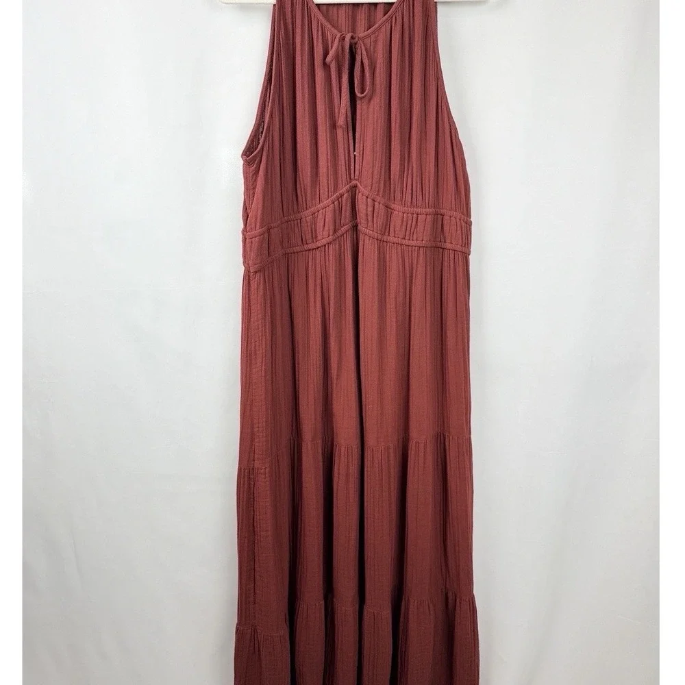 Old Navy XL Rust Gauze Tiered Maxi Dress Sleeveless Cottagecore Boho Womens